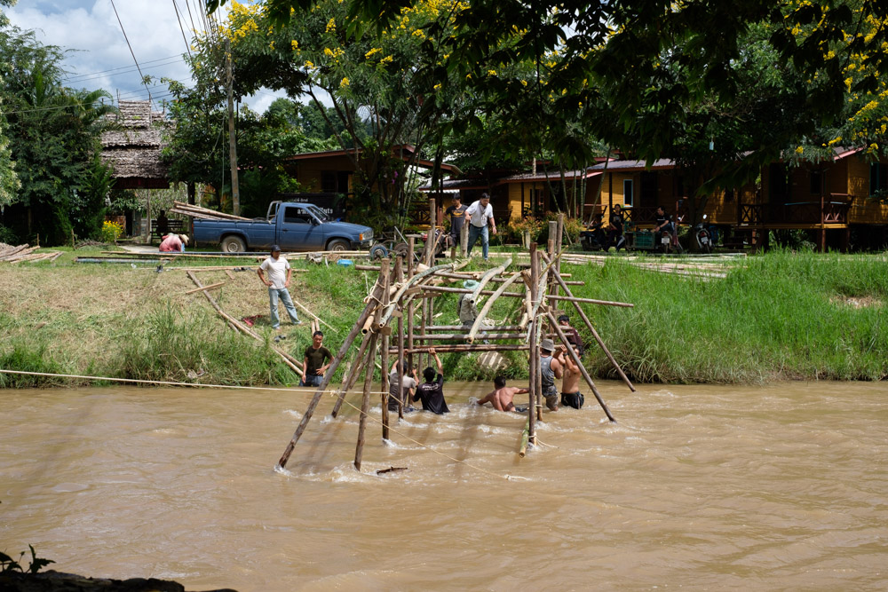 These guys threw themselves around on the bamboo structure like they were monkeys, all whilst the water was rushing around and below them!