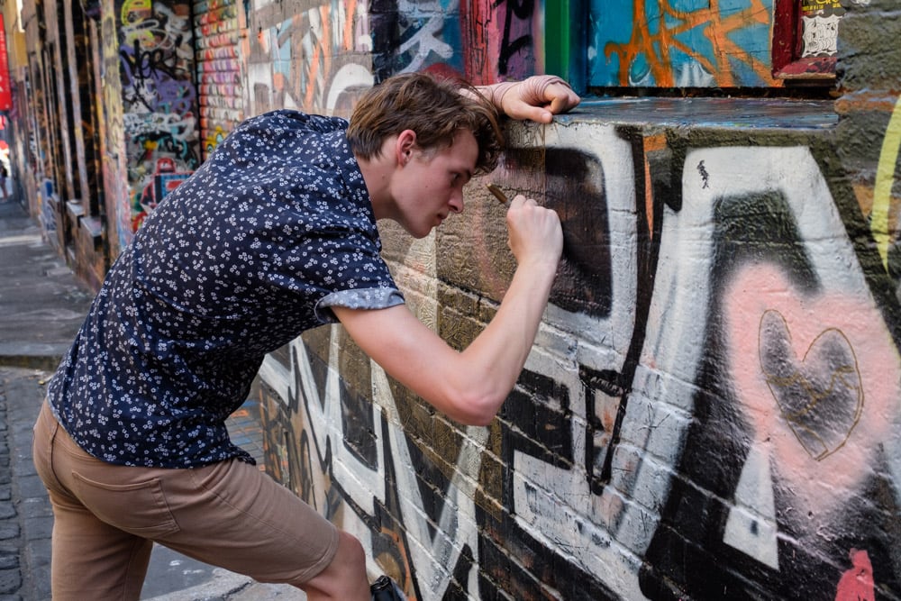 Watching a guy do his thing in Hosier lane, with just a sharpie