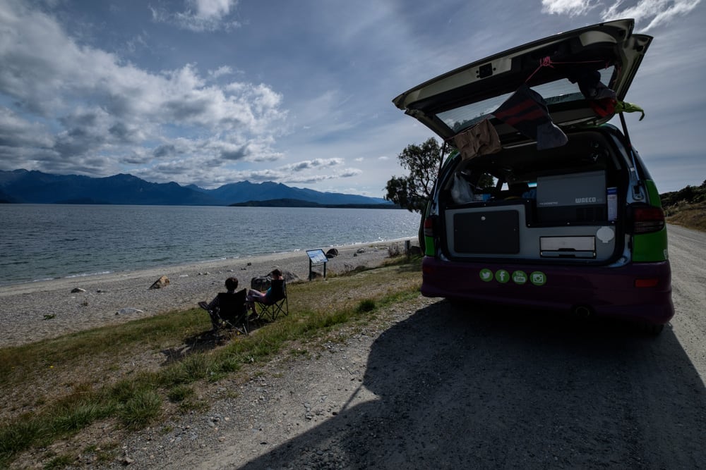 Van life means drying your clothes out the back of your car whilst having lunch at another beautiful spot