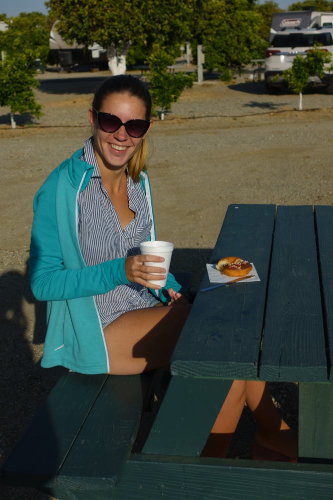 Free coffee and donut? One happy camper