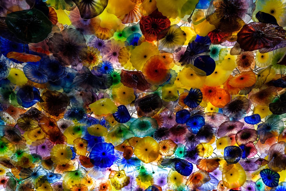 An extravagant ceiling inside the Bellagio
