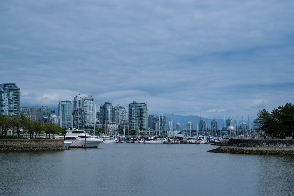 Looking North over False Creek and downtown towards the mountains